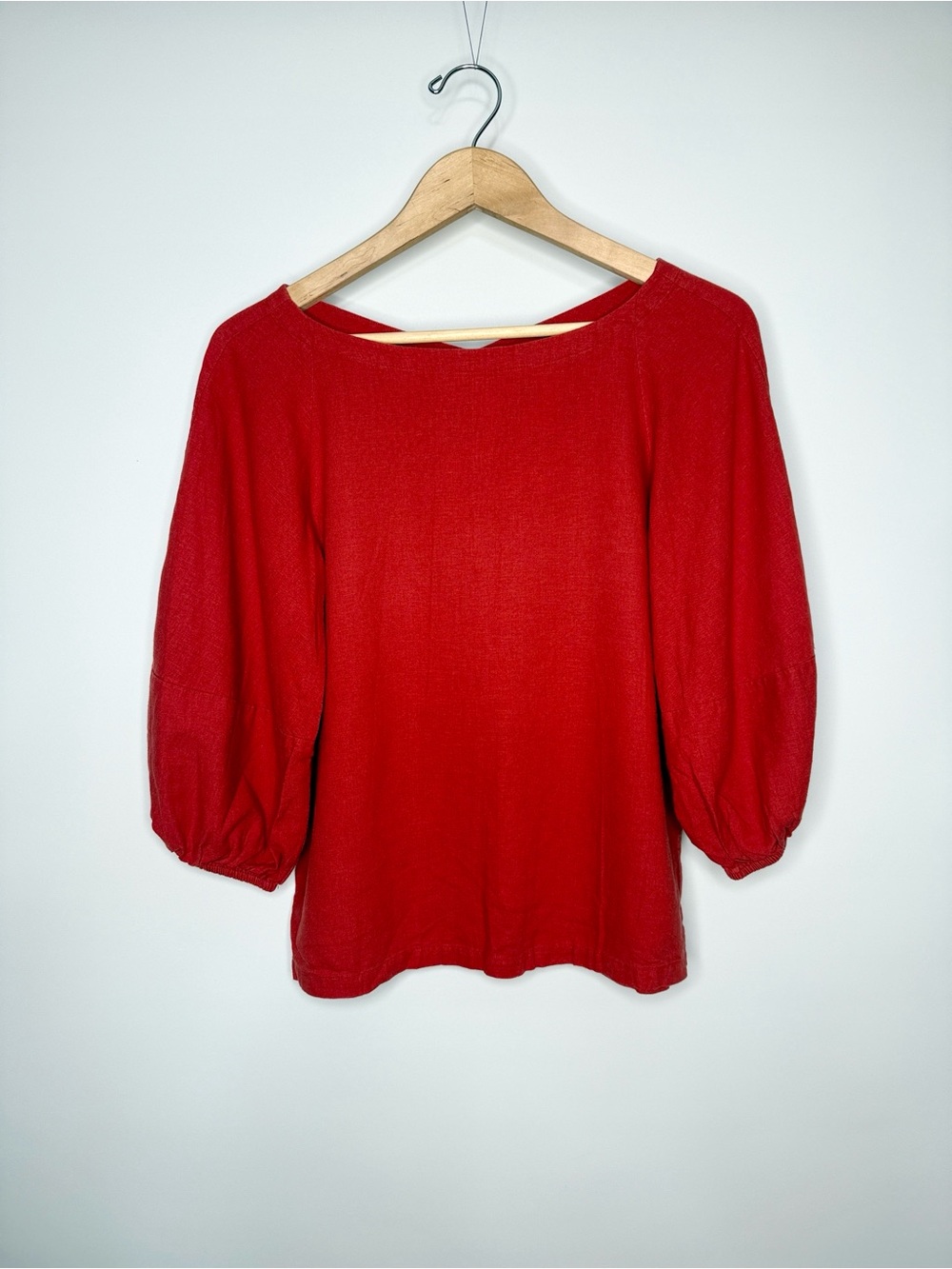 Loft Linen Blend Balloon Sleeve Rust Top XS